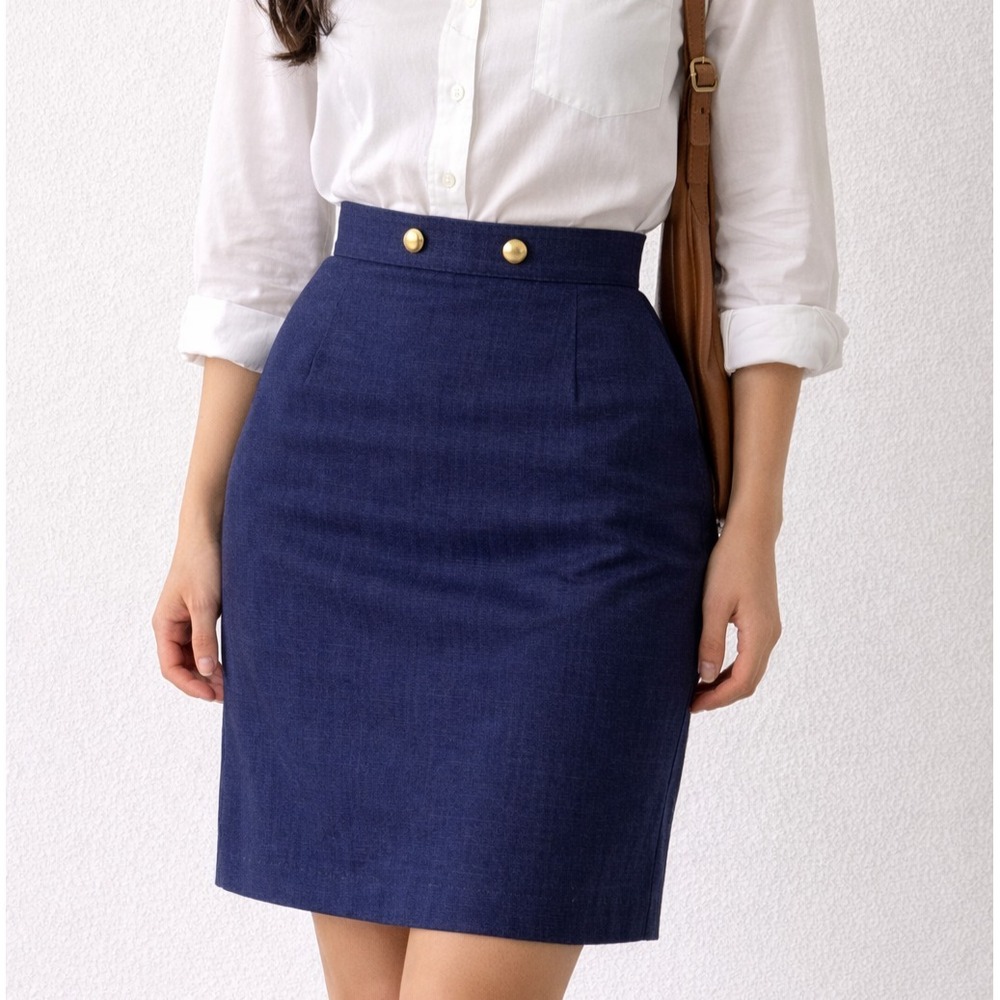 Vintage ILGWU Navy Rayon Pencil Skirt Sz XS/S Union Made USA Heritage 70s 11/12